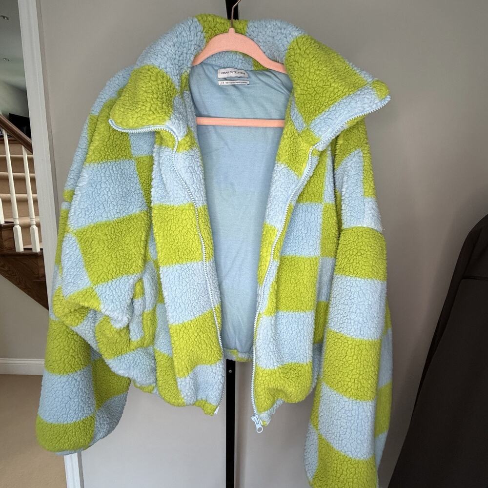 Urban Outfitters Cloud Plush Teddy Jacket Checked Zip Up Large - Picture 9 of 12
